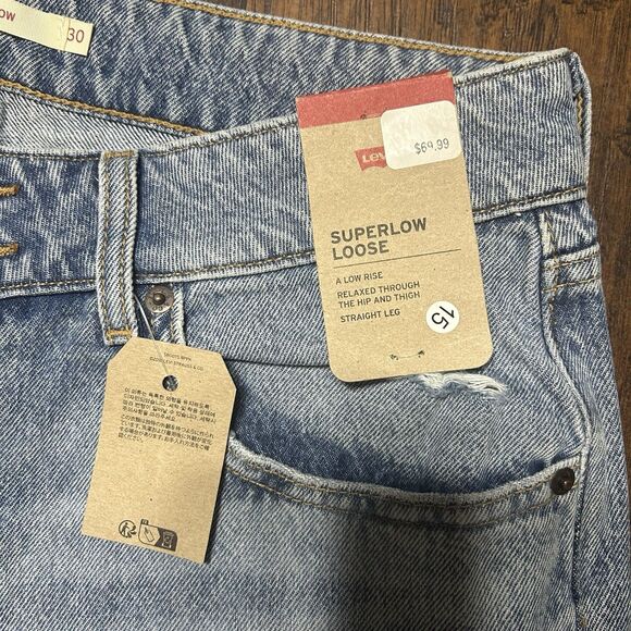 Levi’s Superlow Loose Wide Leg Distressed Rip Blue Jeans Women’s Size 30 NWT - Picture 6 of 16